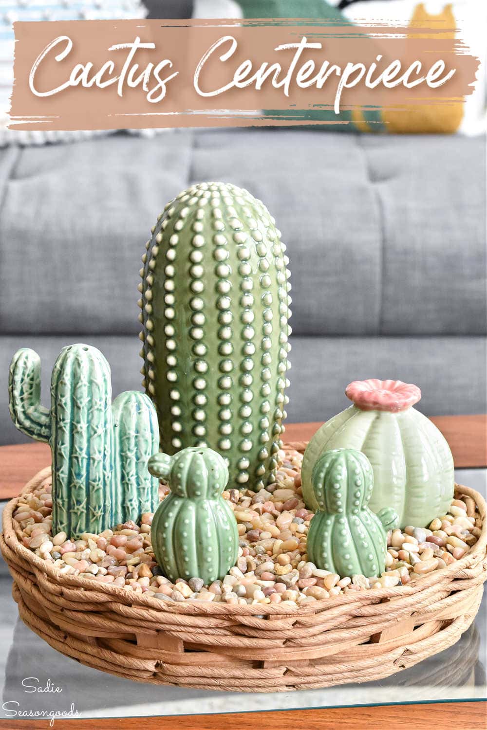 cactus centerpiece and dish garden in a pyrex pie plate