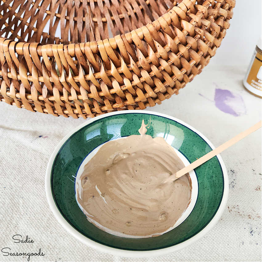gold paint glaze to give a transparent metallic sheen to a basket