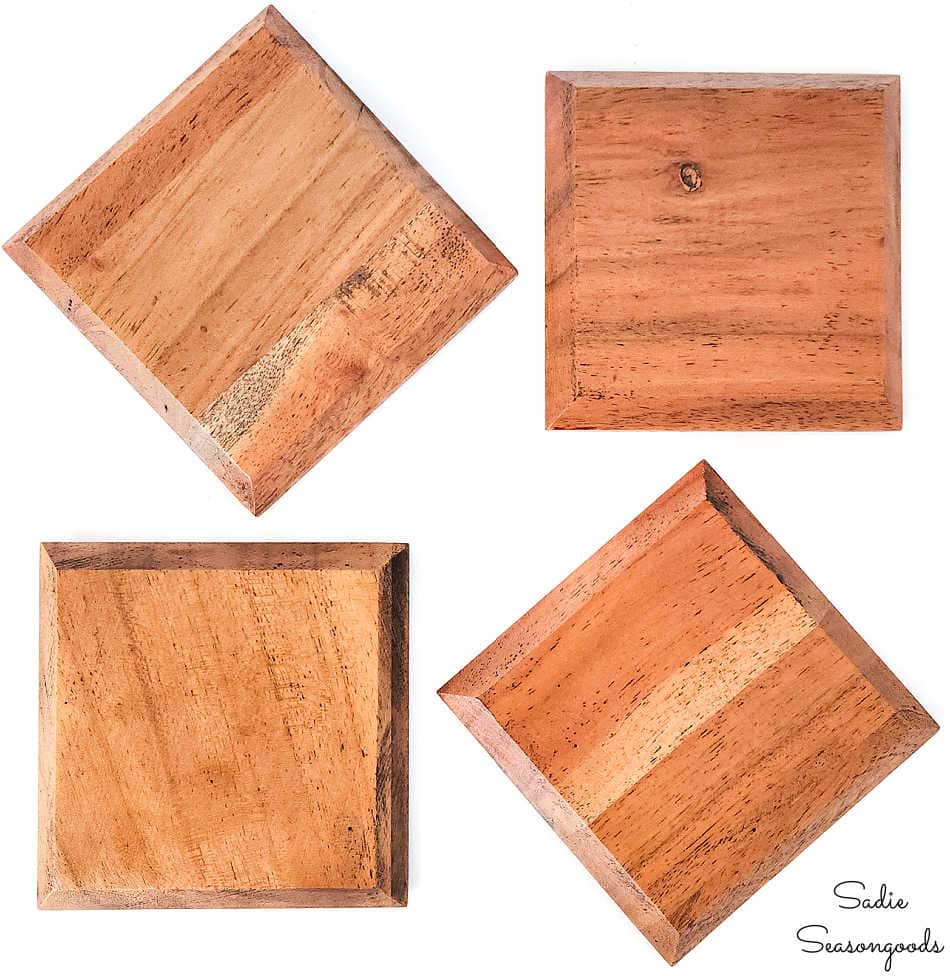 wooden coasters with dark walnut wood stain