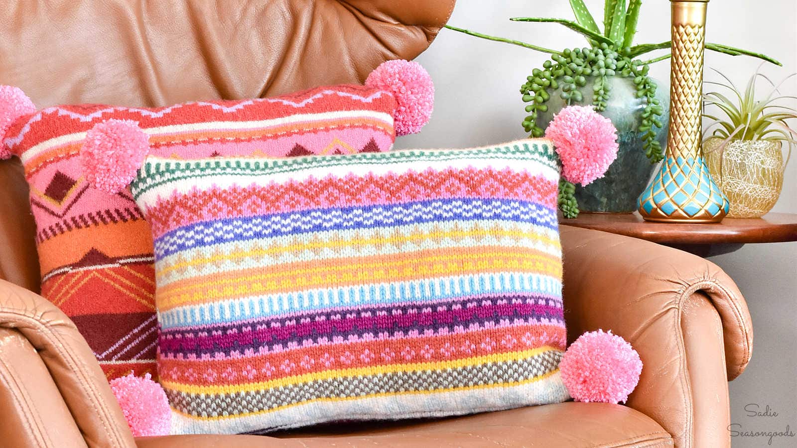 upcycled sweaters into boho pillows