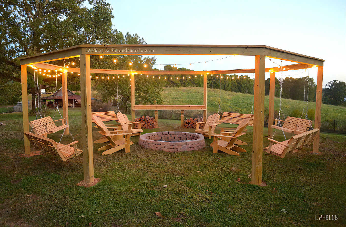 pergola with firepit and swings