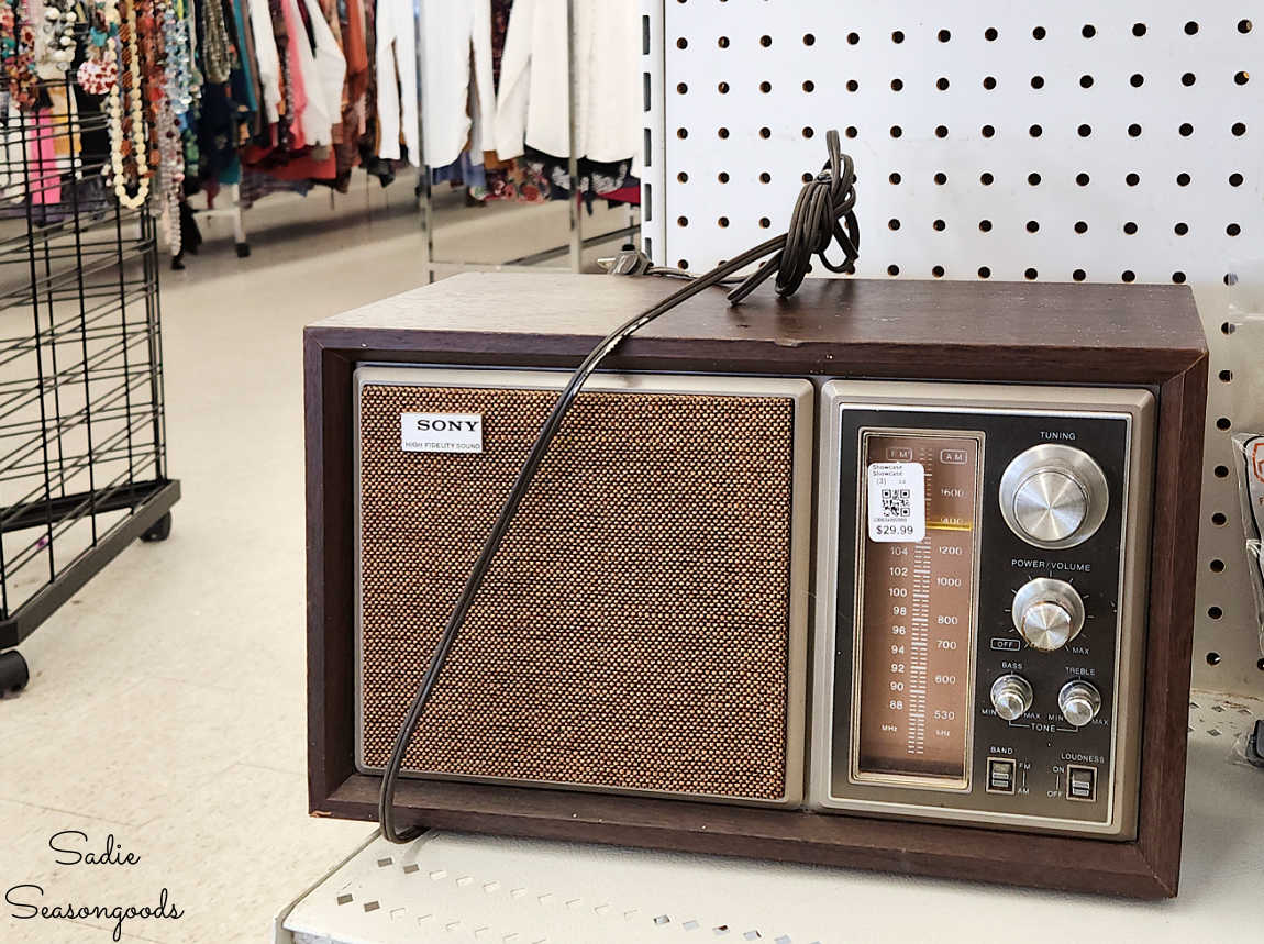 vintage sony radio at a thrift store