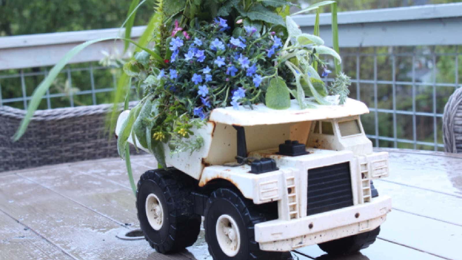 planting a vintage toy truck