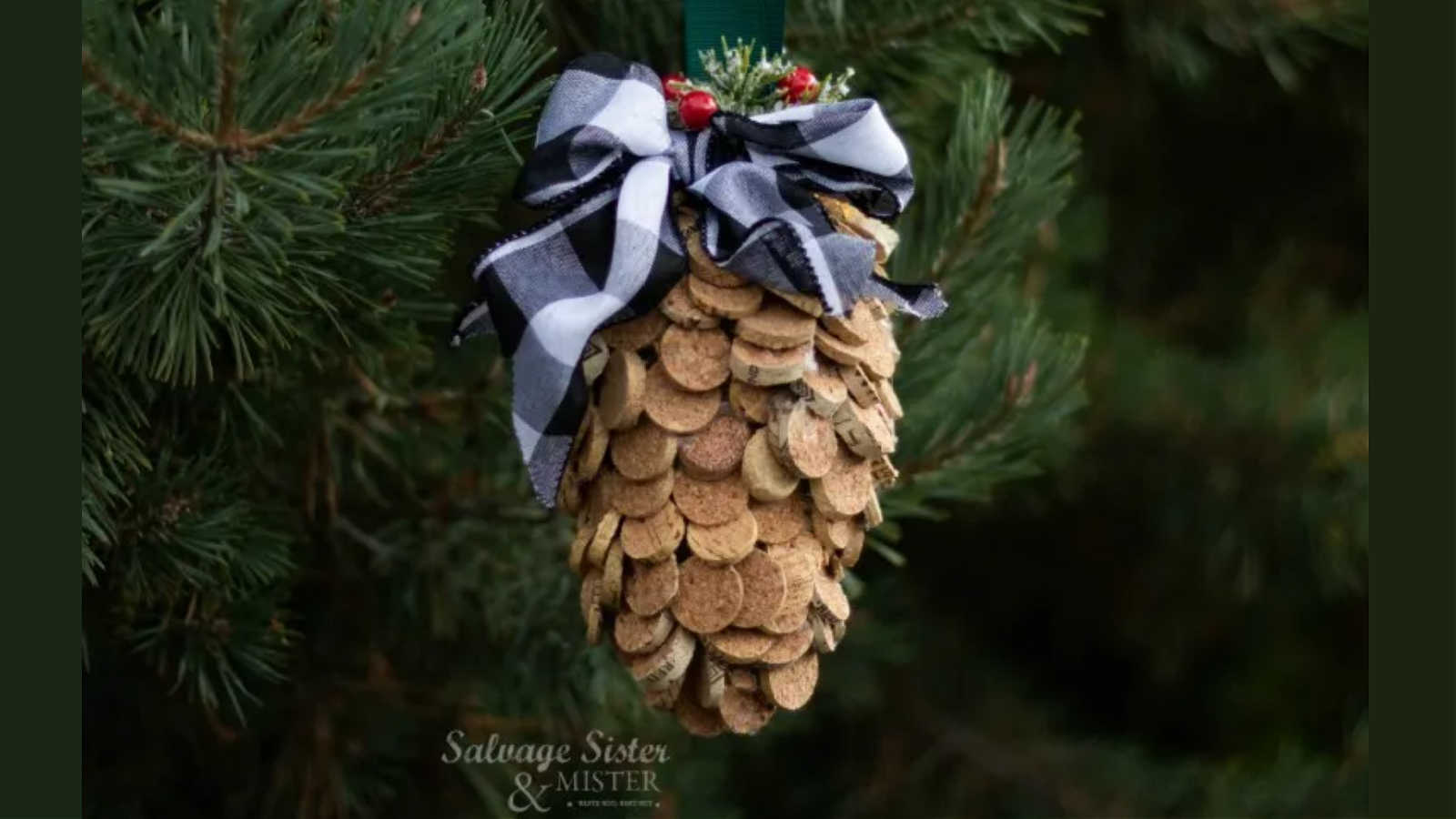 pinecone ornament from wine corks