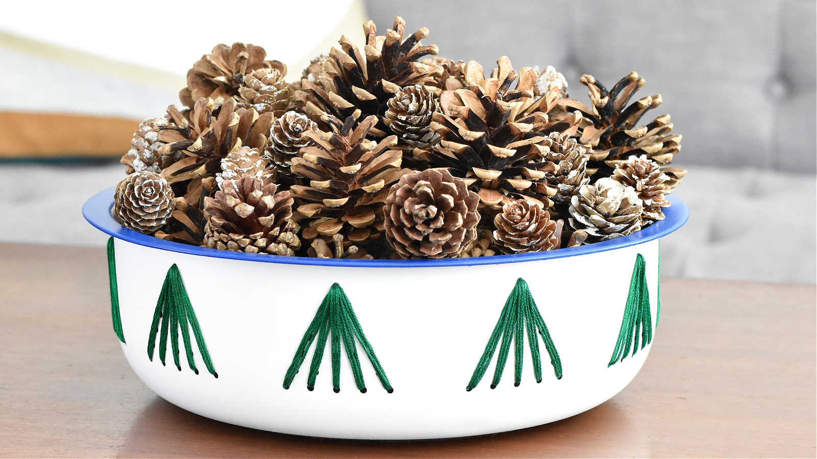 winter bowl full of pinecones