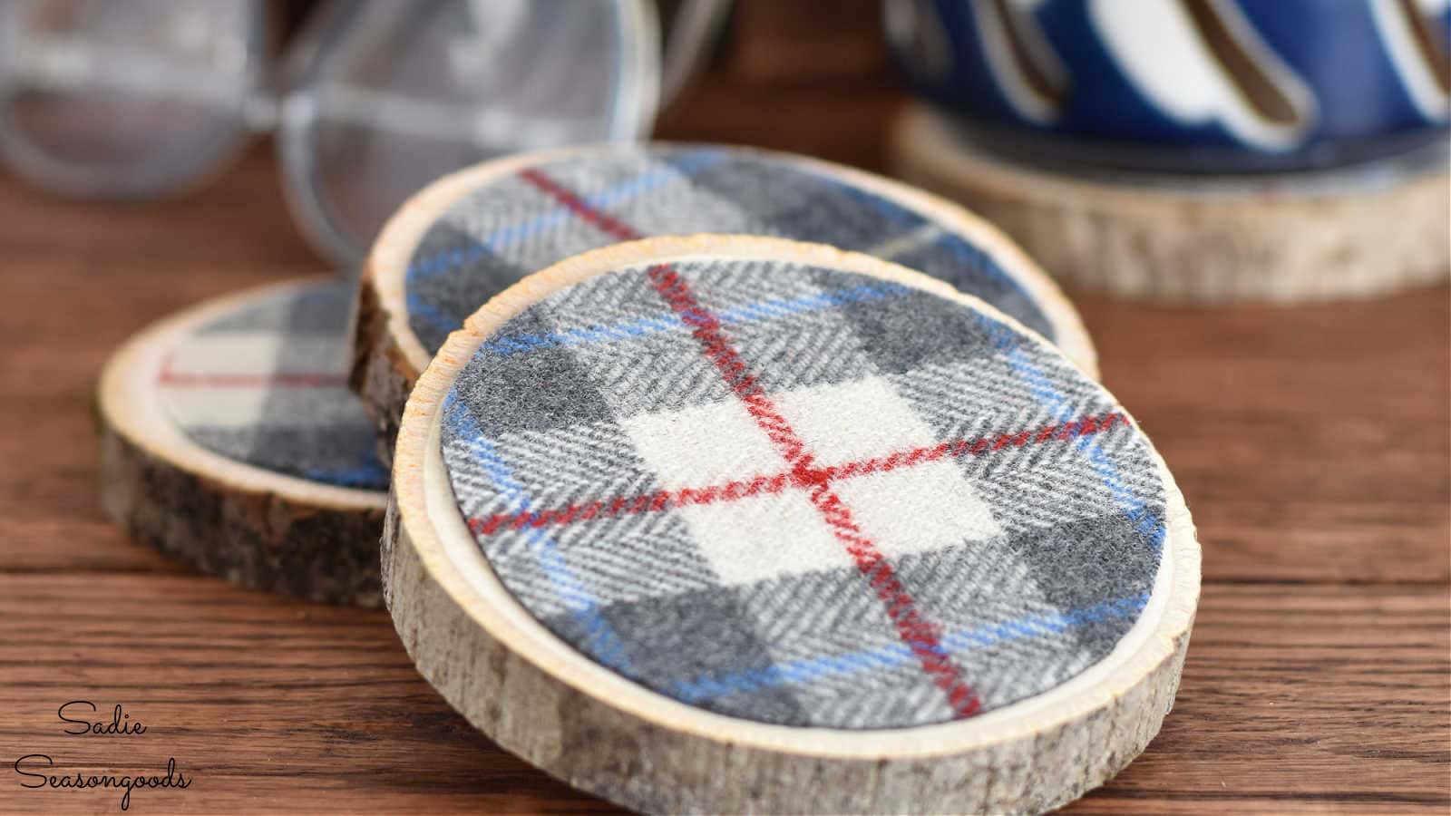 wood slice coasters with flannel