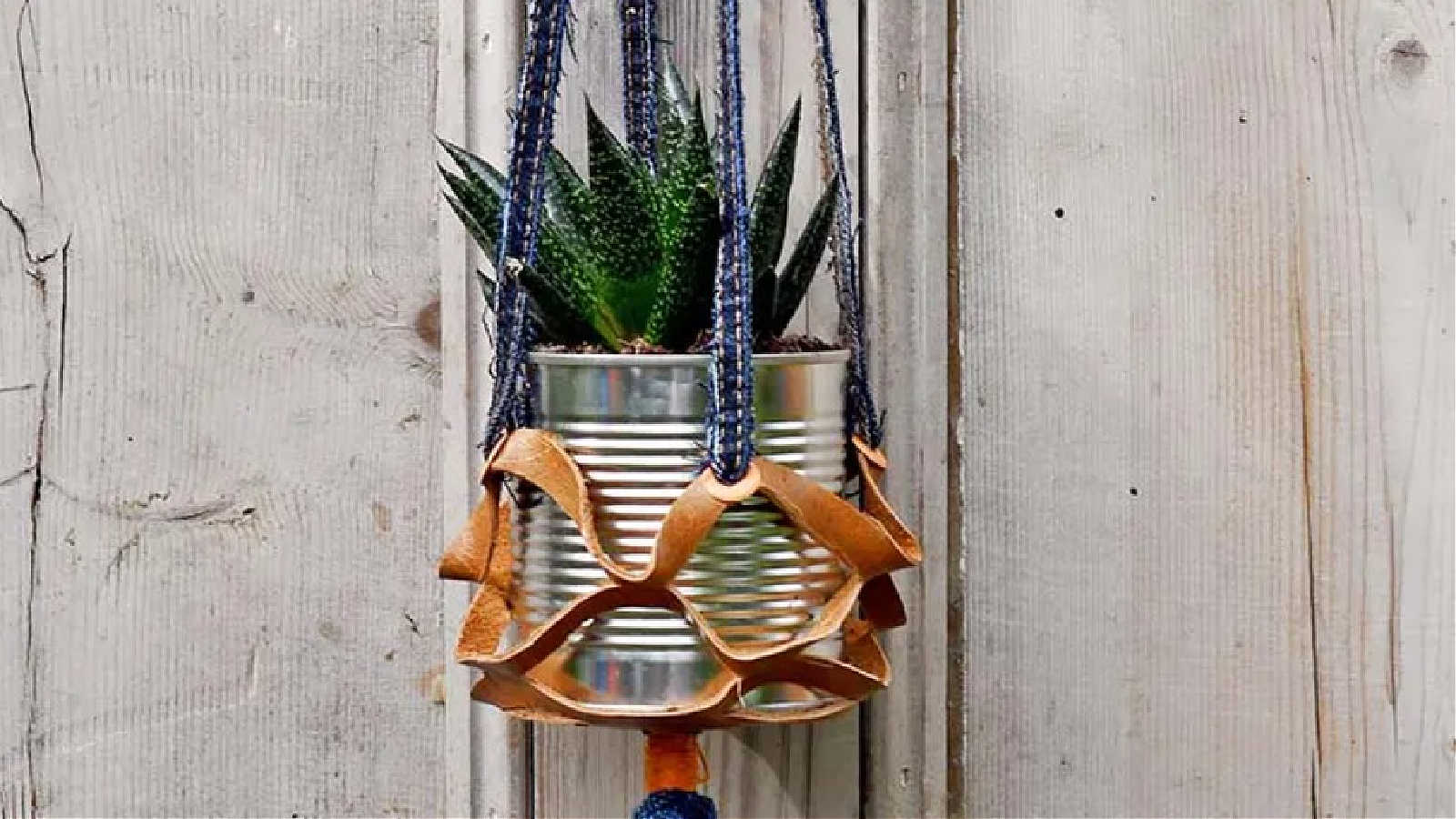 hanging planter made of leather