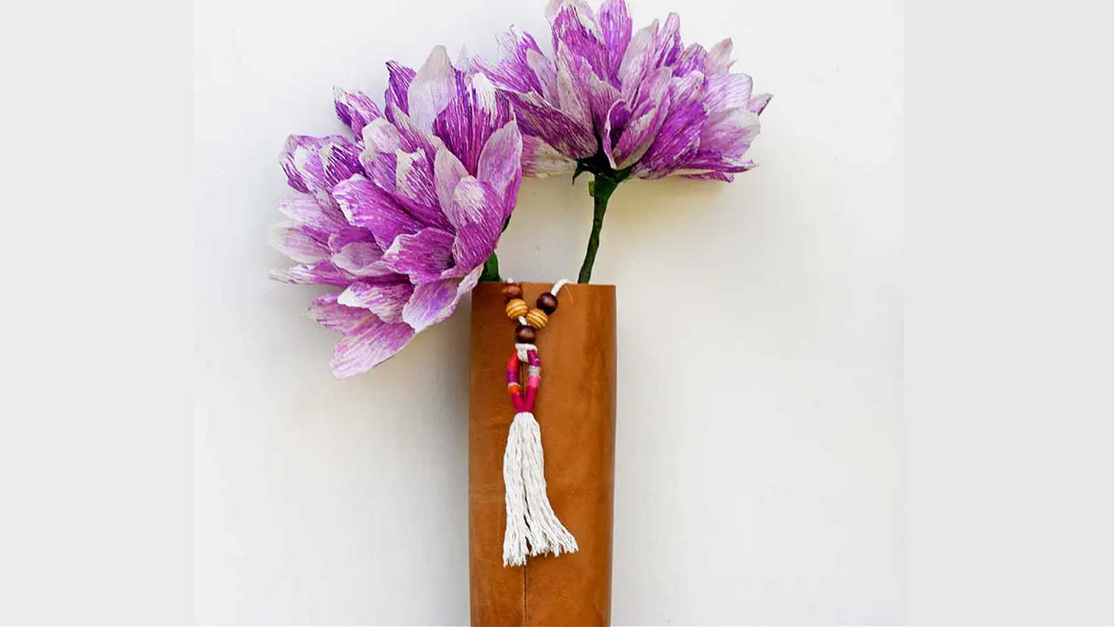 boho vase with leather