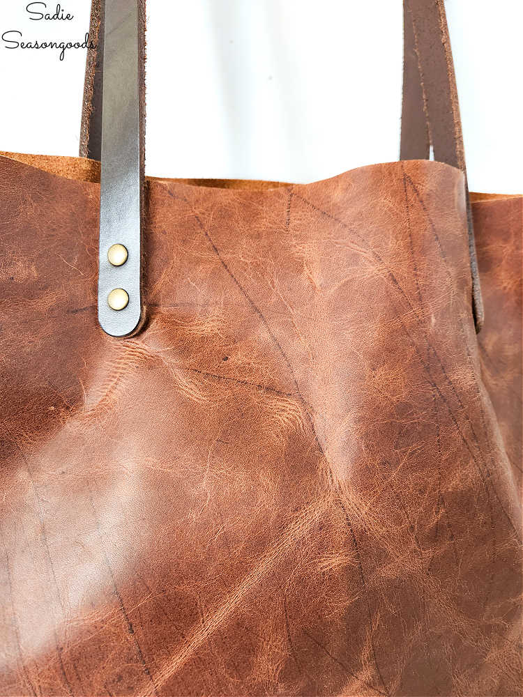 imperfections on a leather tote bag