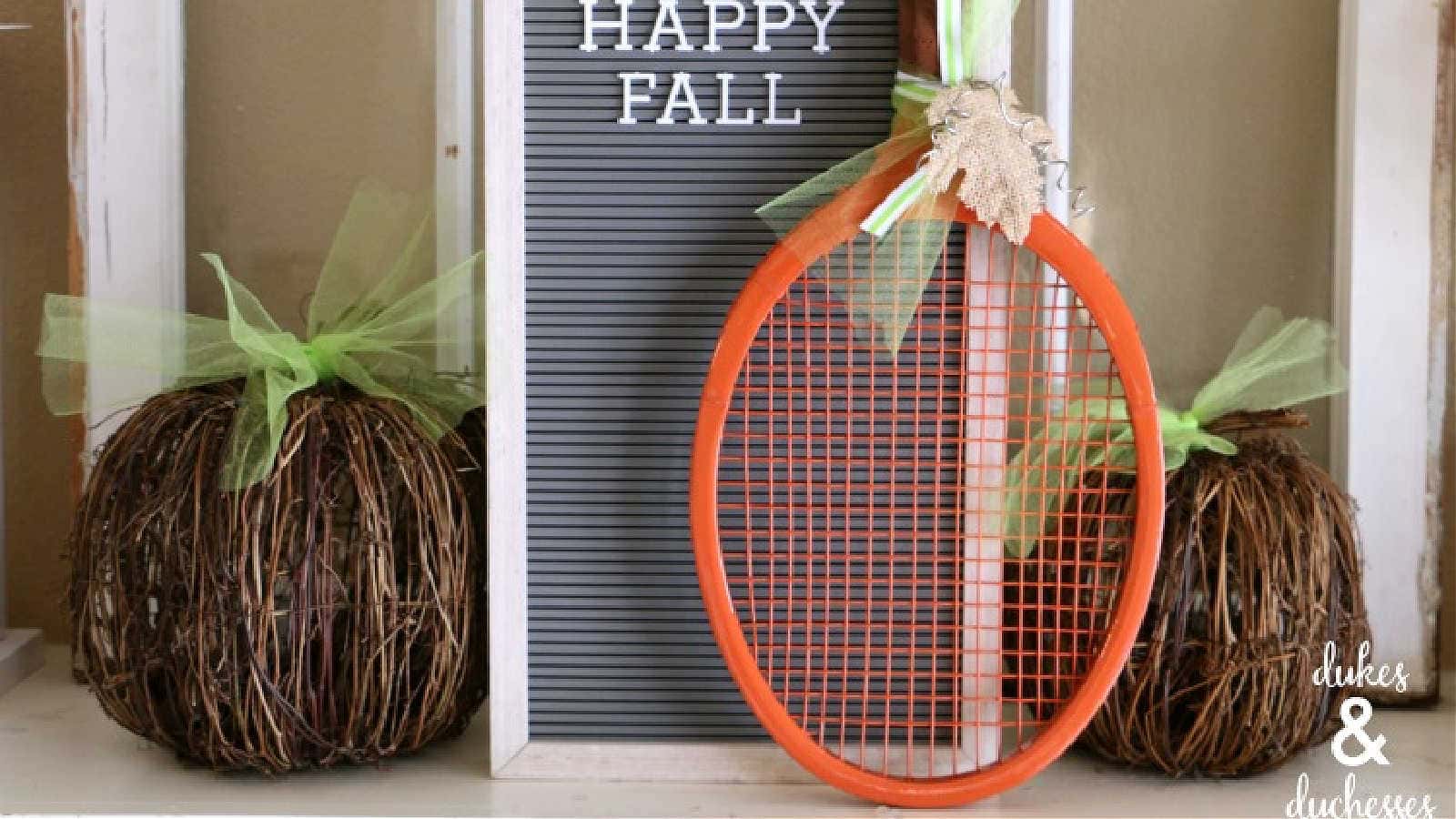 wooden tennis racket as a pumpkin