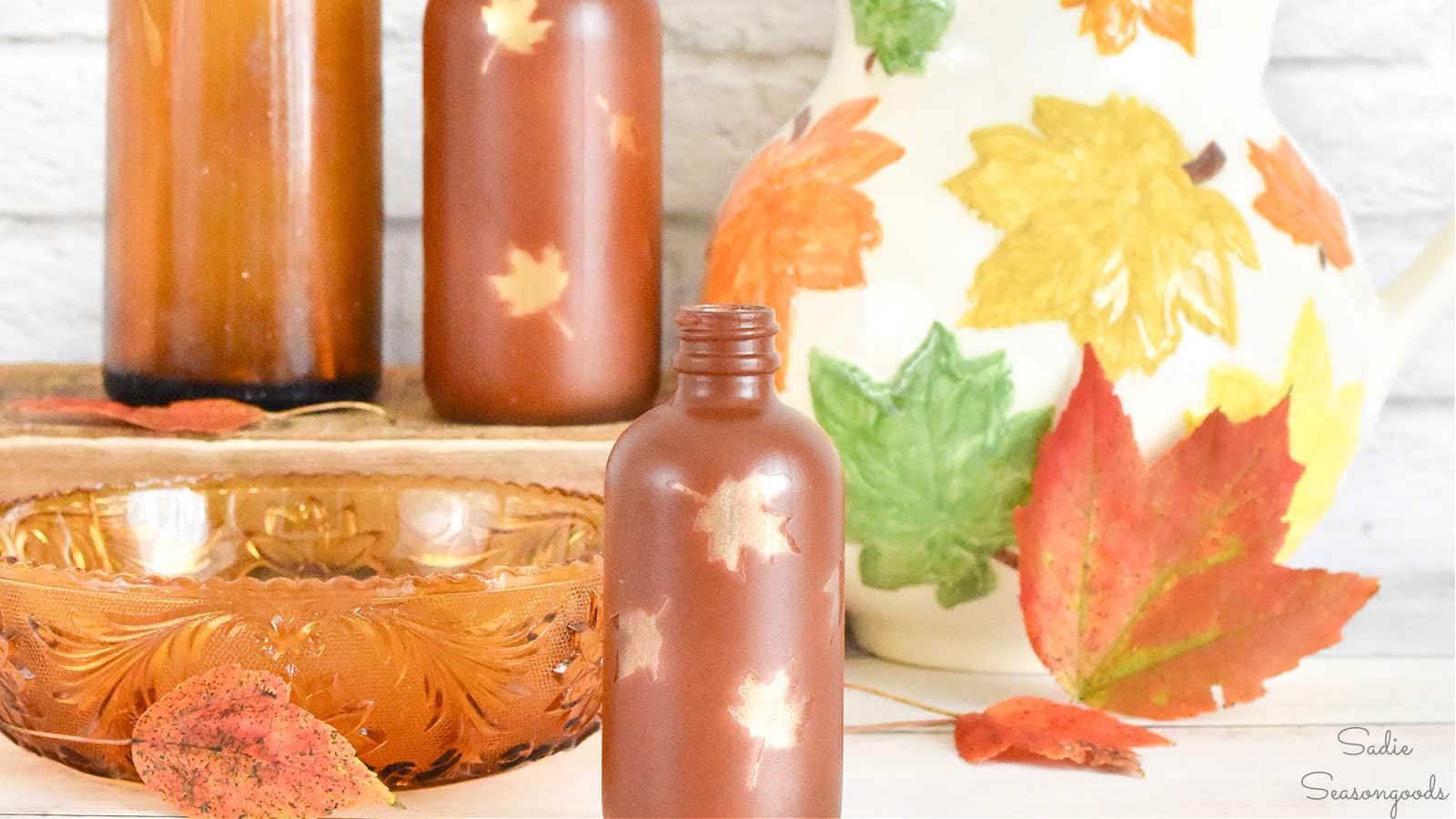 fall decor with amber glass