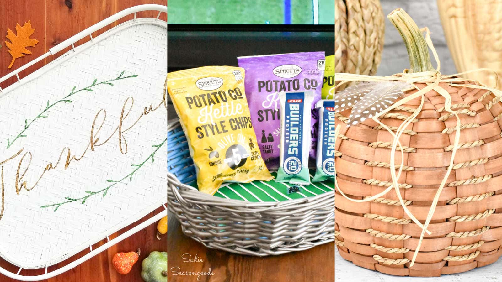 baskets from the thrift store that have been repurposed