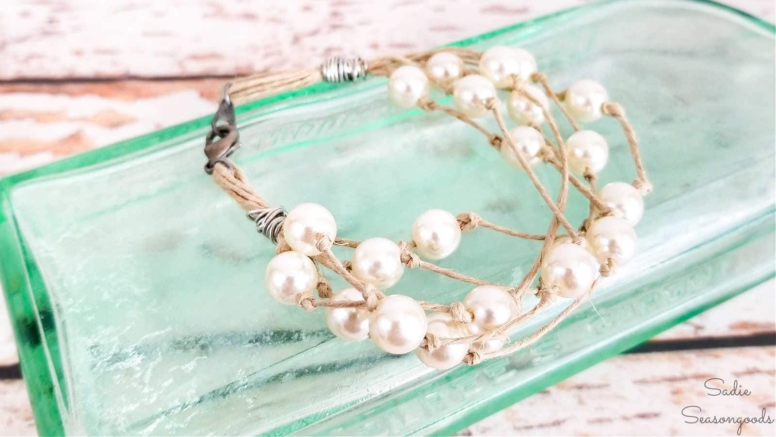 making a bracelet from a pearl necklace