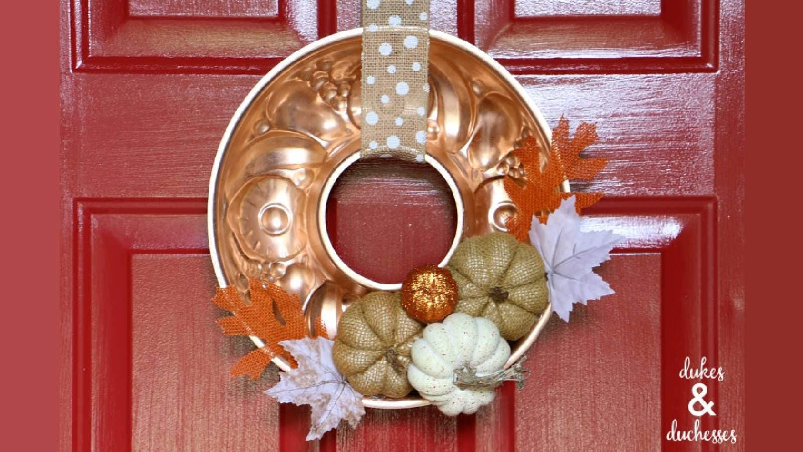 copper bundt pan as a fall wreath