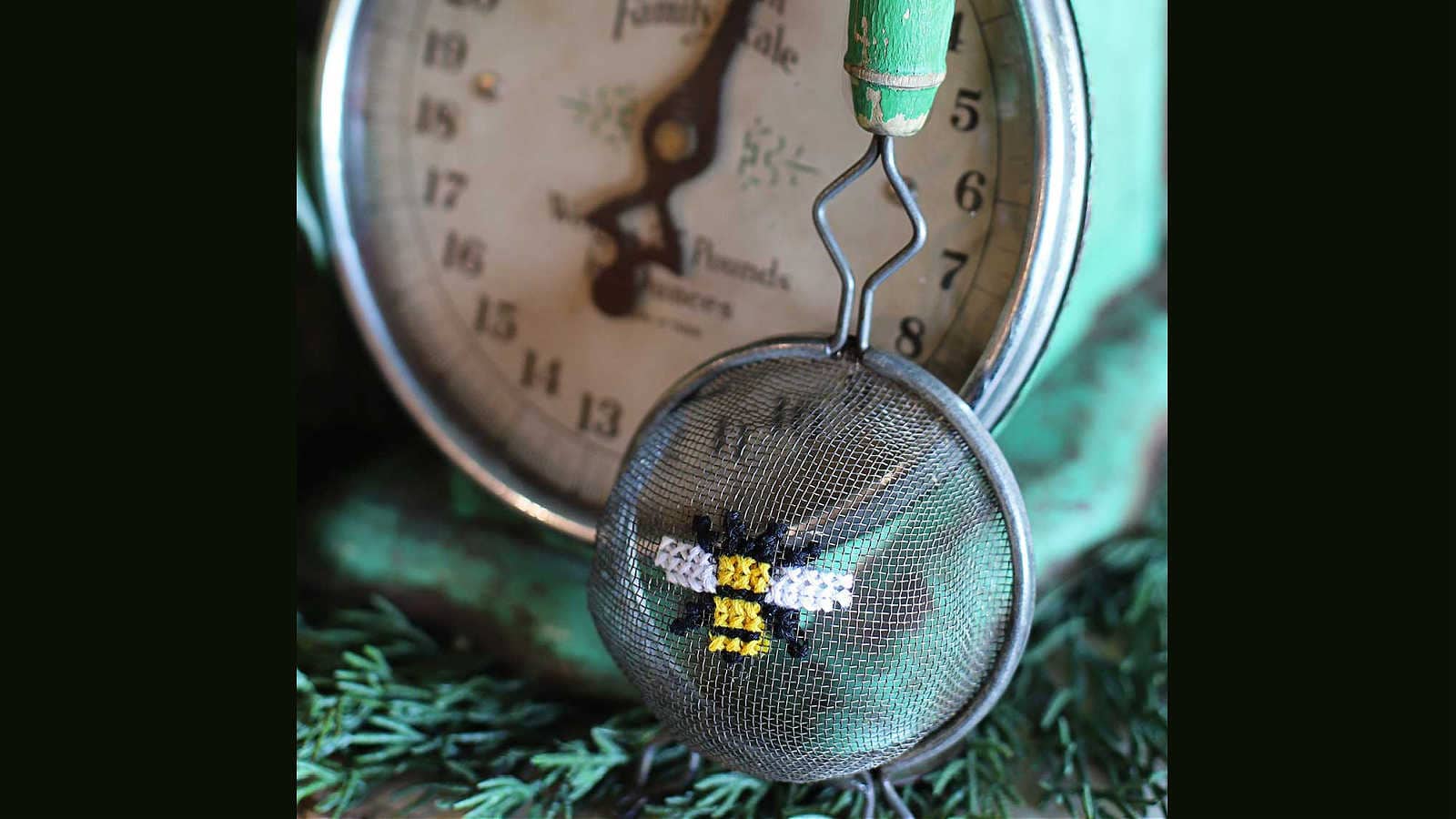 cross stitch on metal mesh