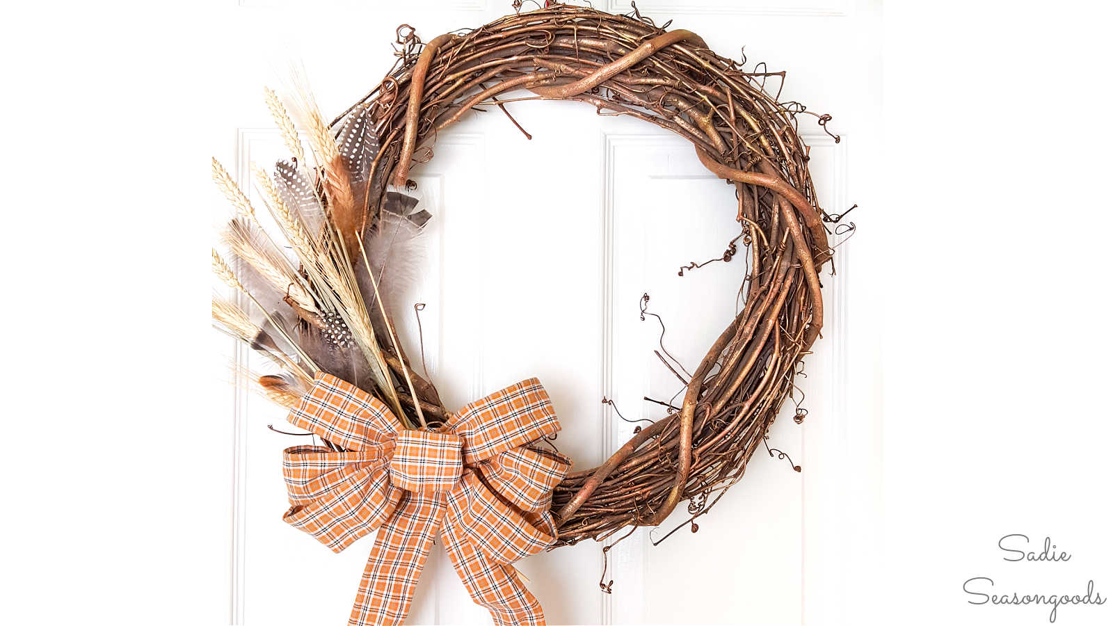 fall wreath with feathers