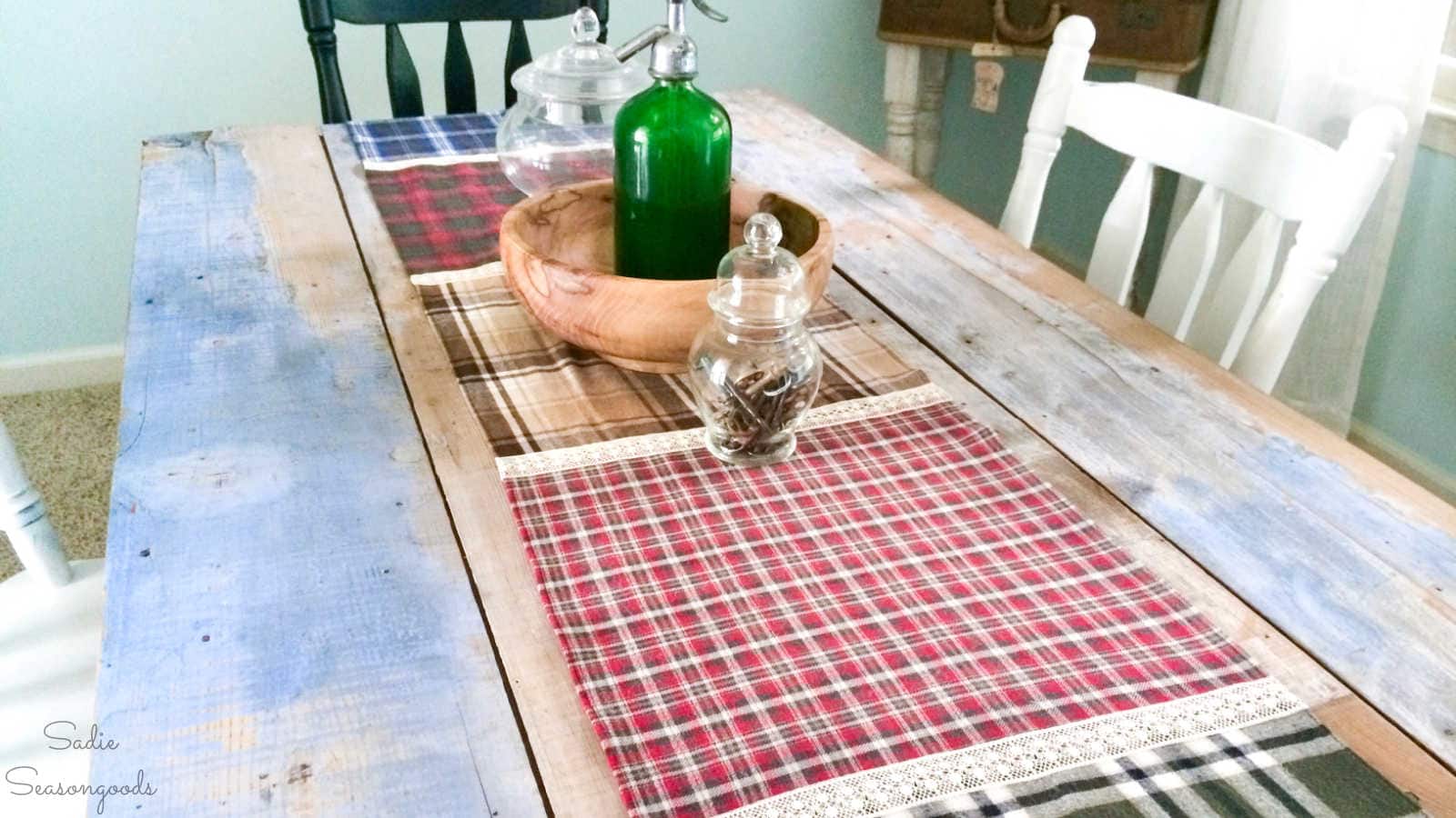 table runner made from flannel shirts