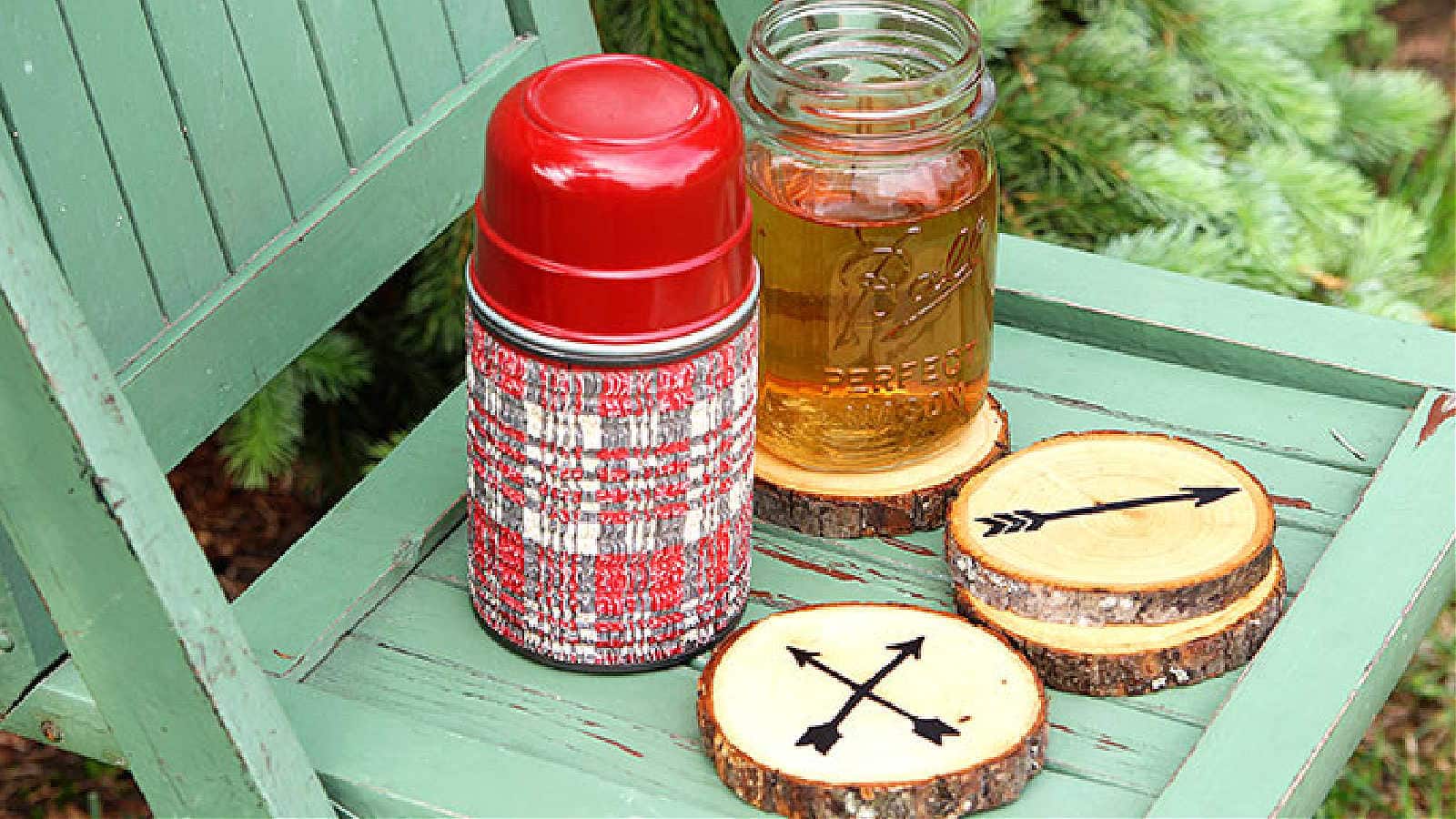 wood slice coasters for a cabin