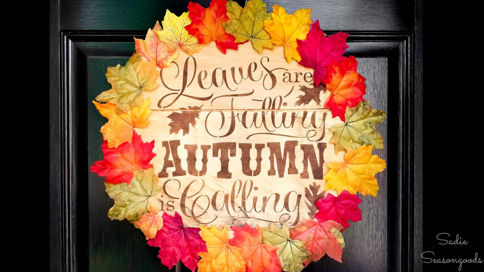 stenciled sign and wreath for fall