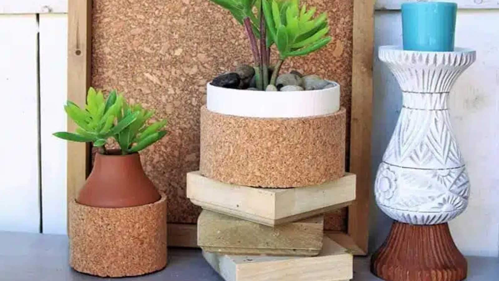 decorating planters with cork