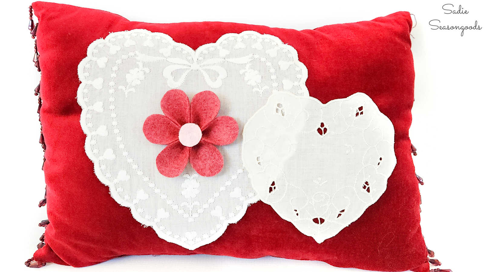 adding doilies to pillows