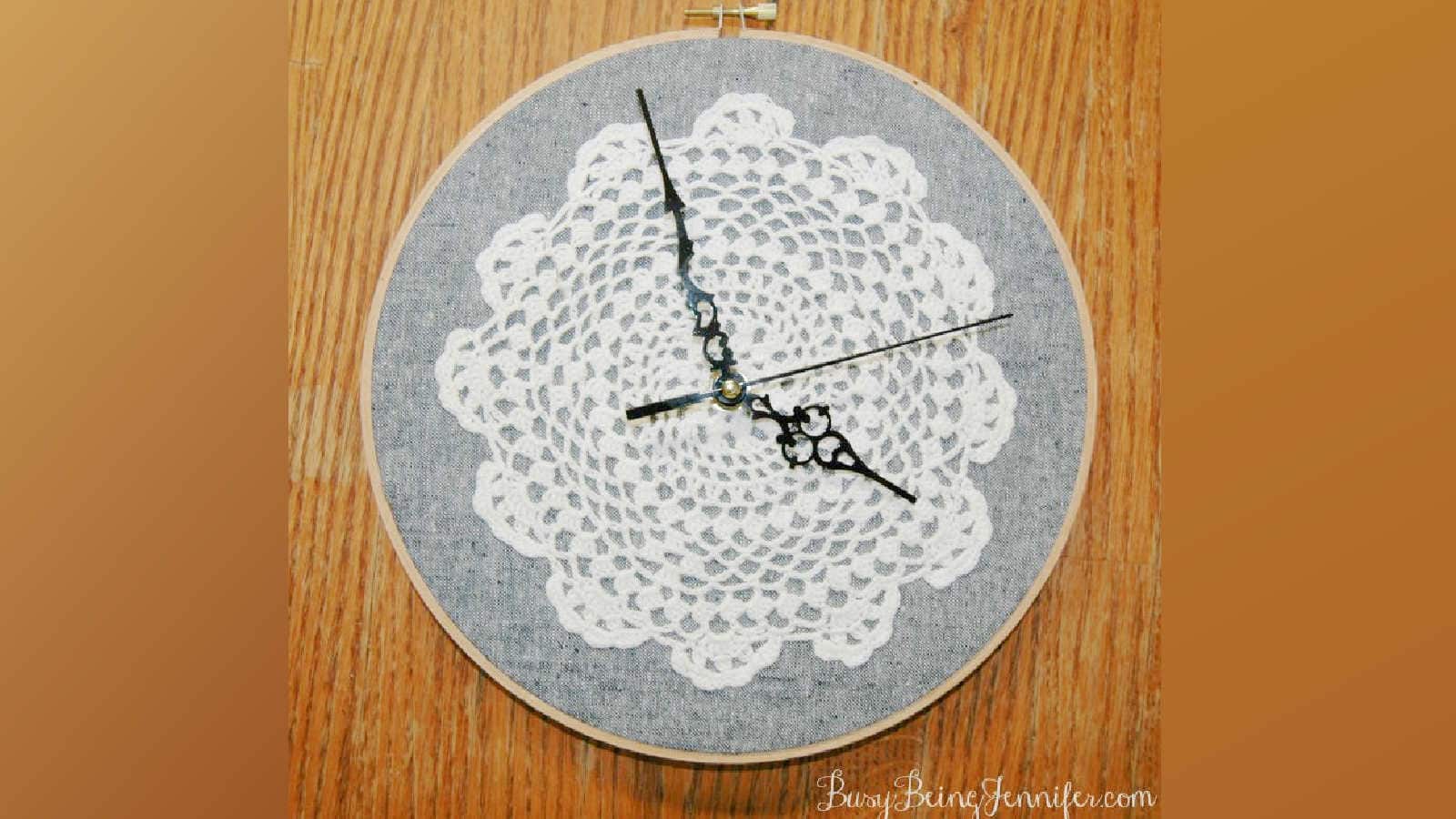 diy clock with a vintage doily