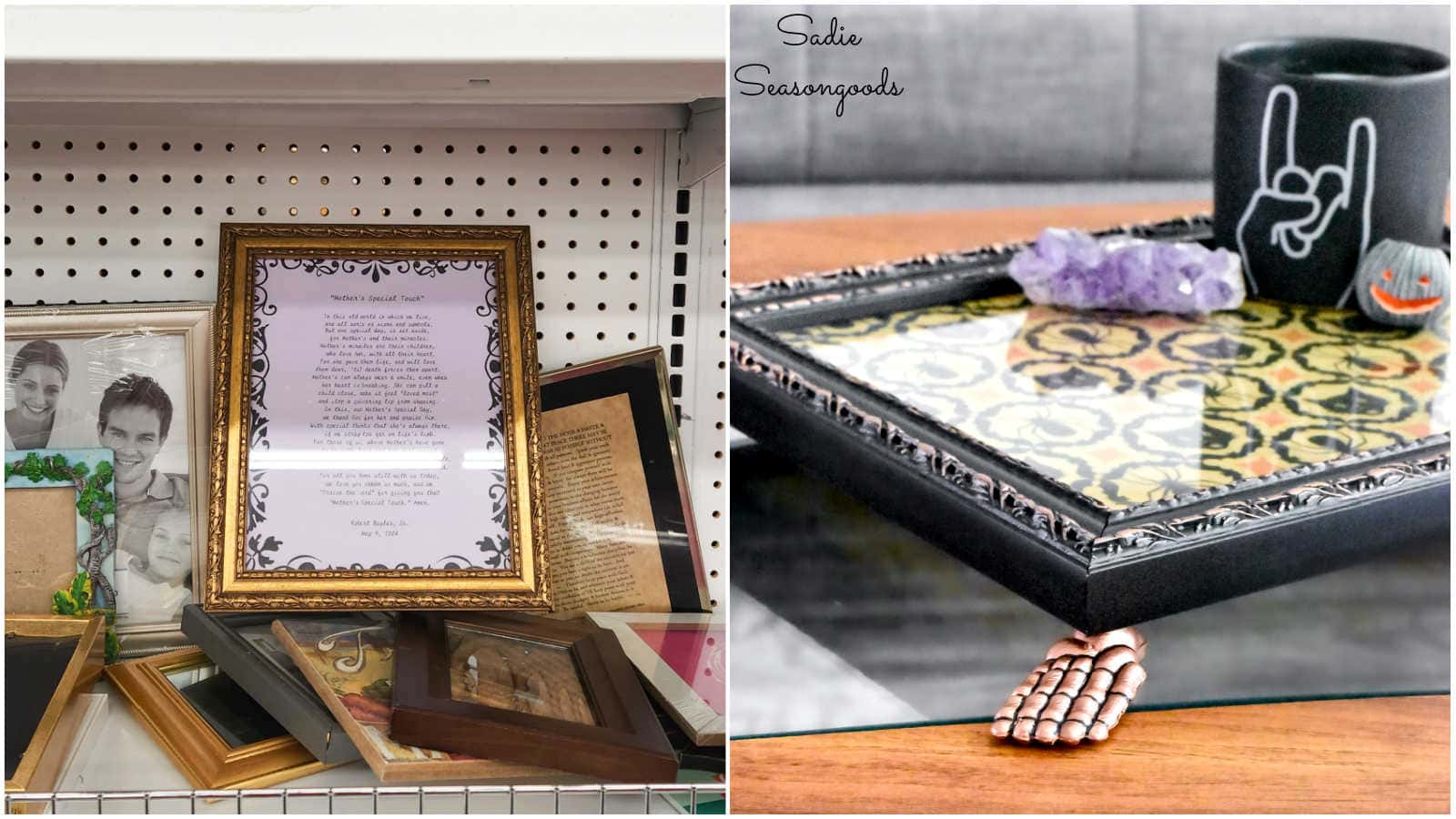 halloween tray with skeleton feet as risers