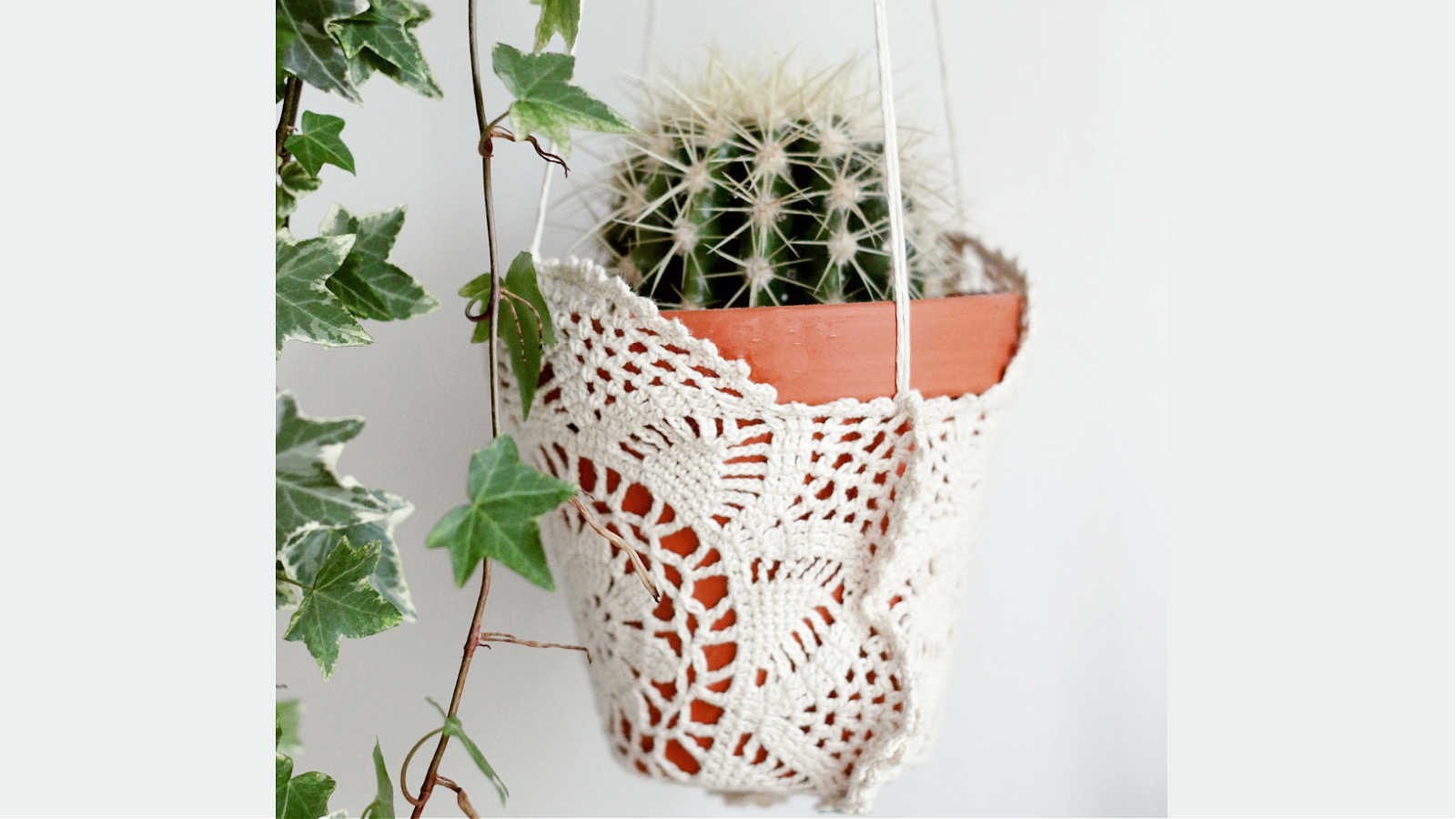 making a hanging planter from a doily