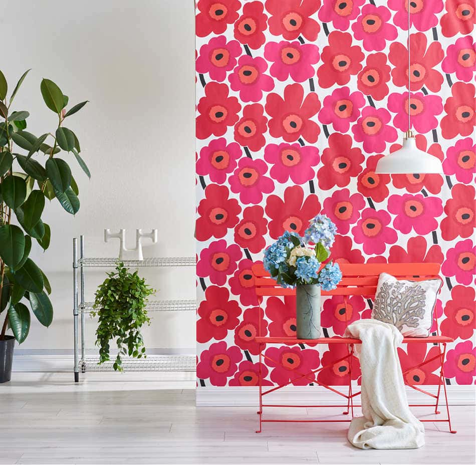 bold flower wallpaper in fuchsia