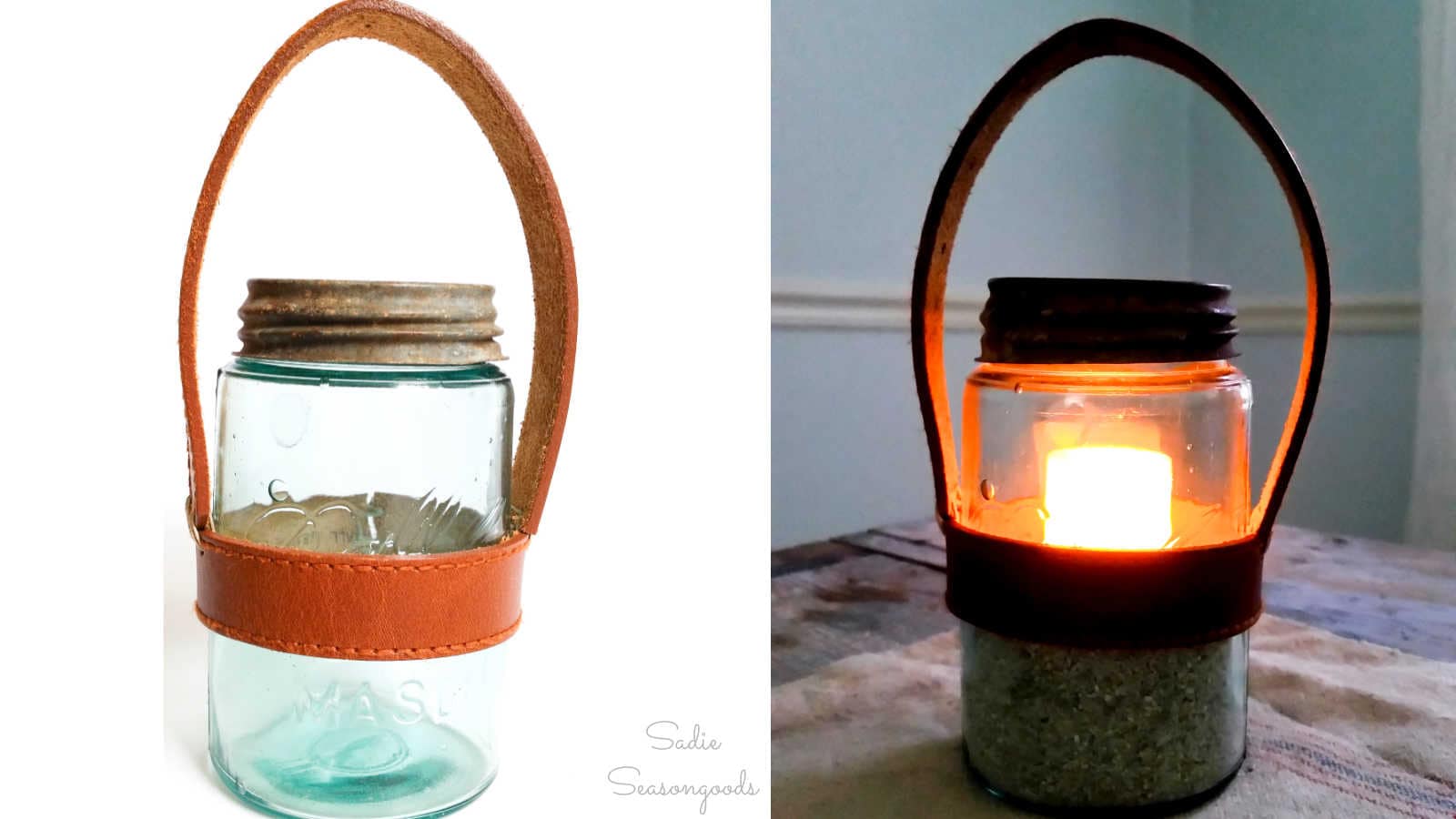 diy lantern with a mason jar and leather belt