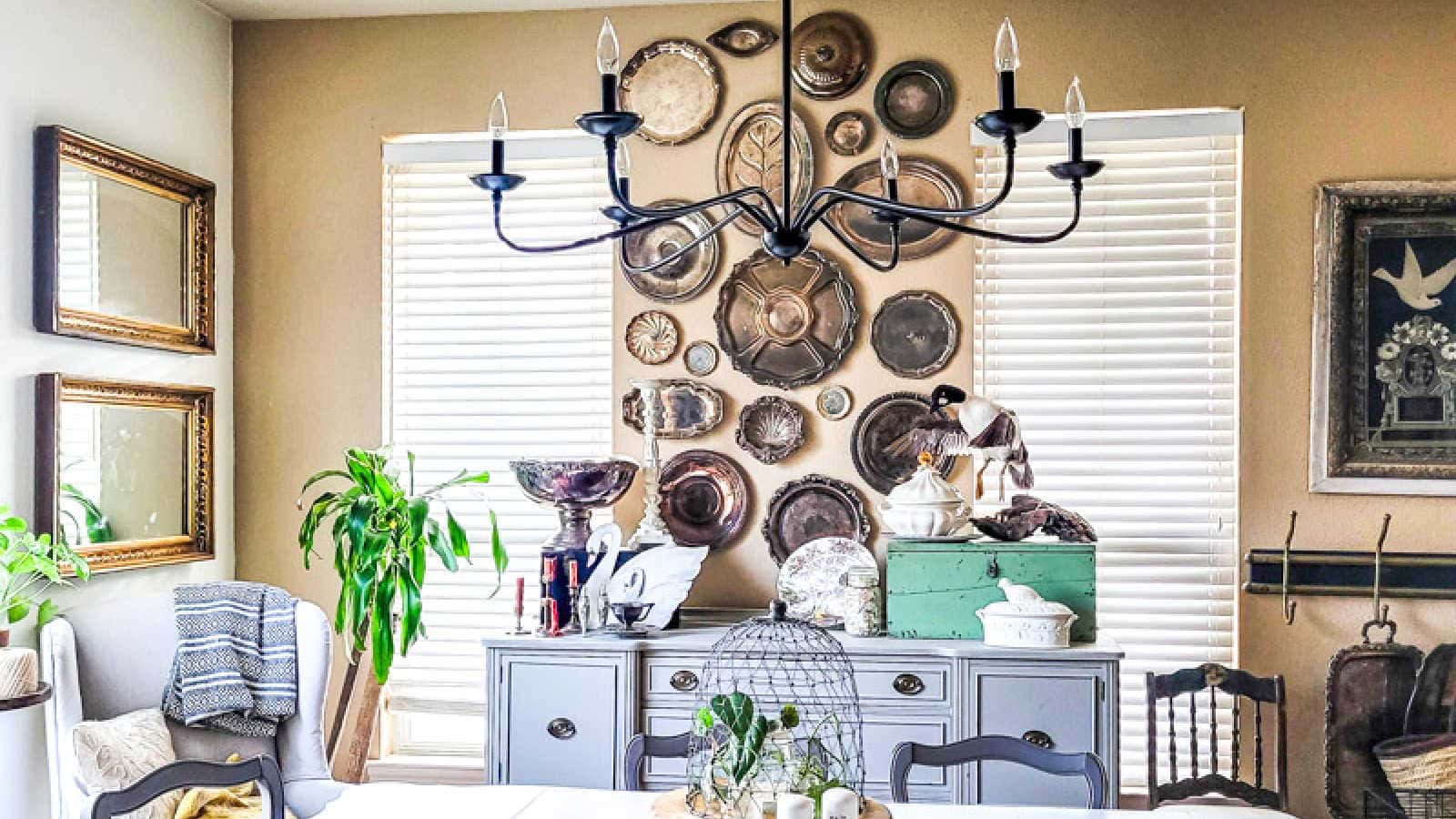 dining room wall decor with silver trays