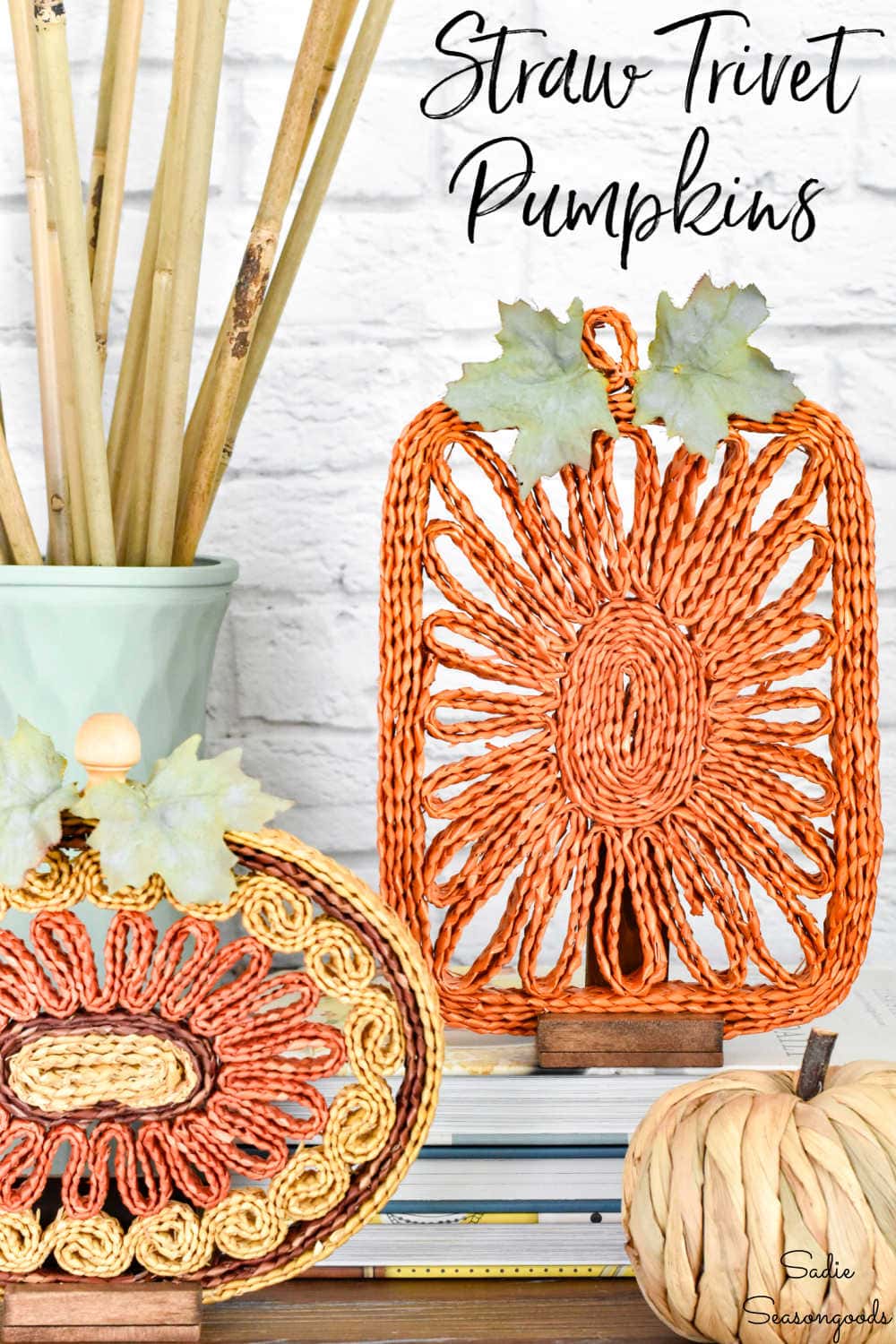 Pumpkin Decor from Straw Trivets for Boho Fall Decor