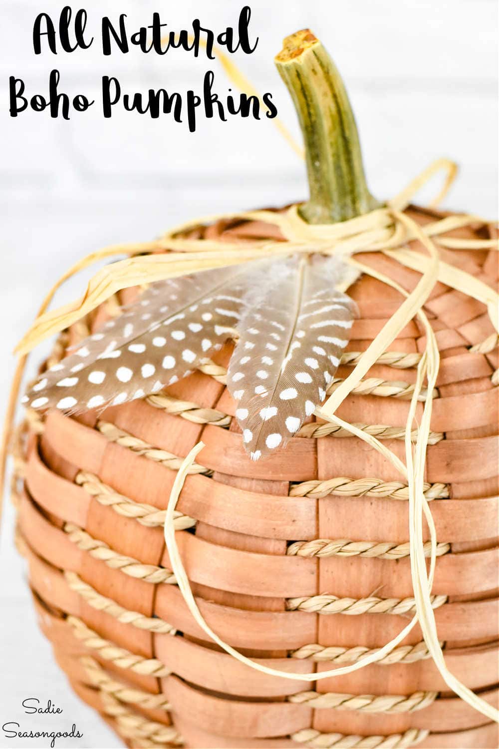 repurposed basket as a boho pumpkin