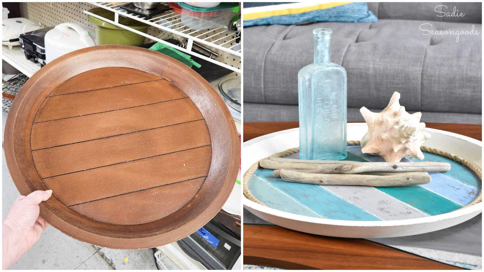 upcycling a tray with a coastal design