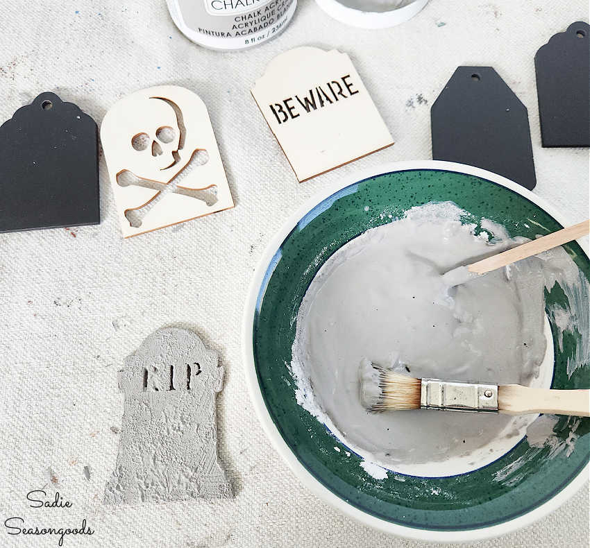 textured paint on halloween tombstones