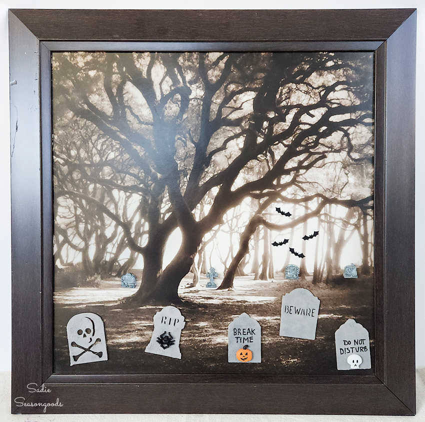 decorating the halloween art with gravestones