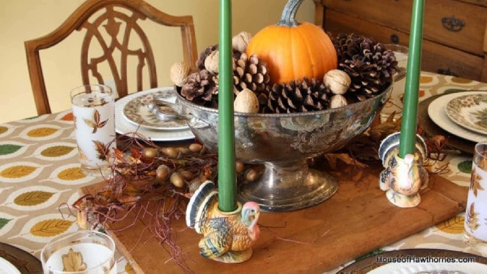 cutting board as a centerpiece on the thanksgiving table