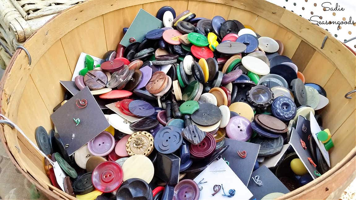 bushel of vintage buttons at a vintage fair