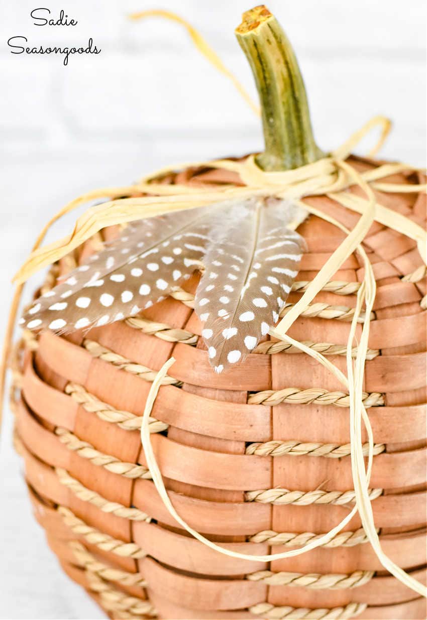 boho fall decor with a pumpkin basket