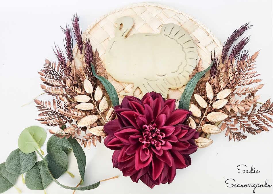 artificial flower and leaves for thanksgiving door decor