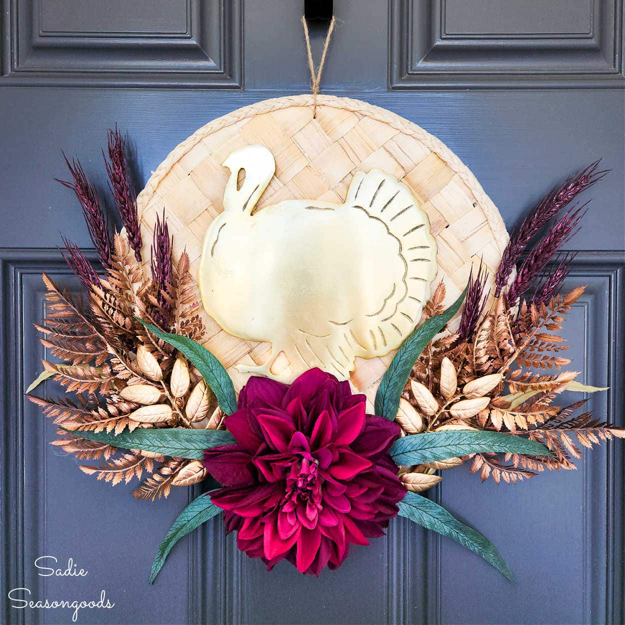 thanksgiving door decor from thrift store finds