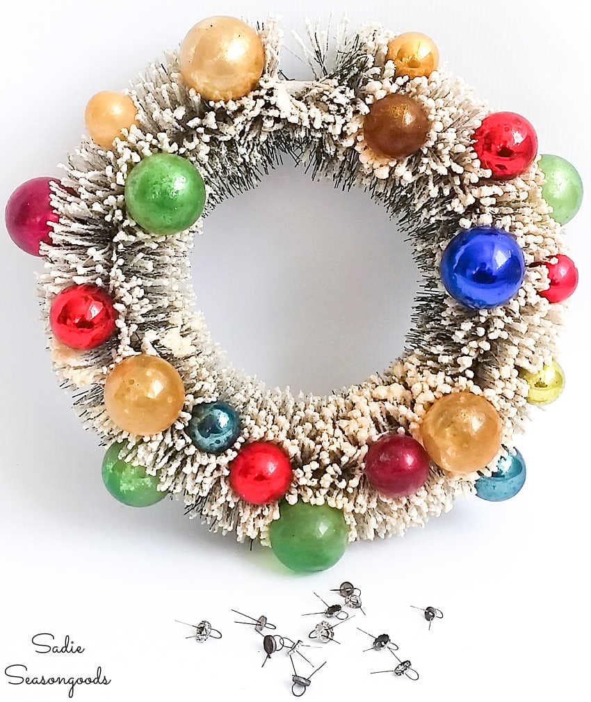 vintage ornaments on a christmas wreath