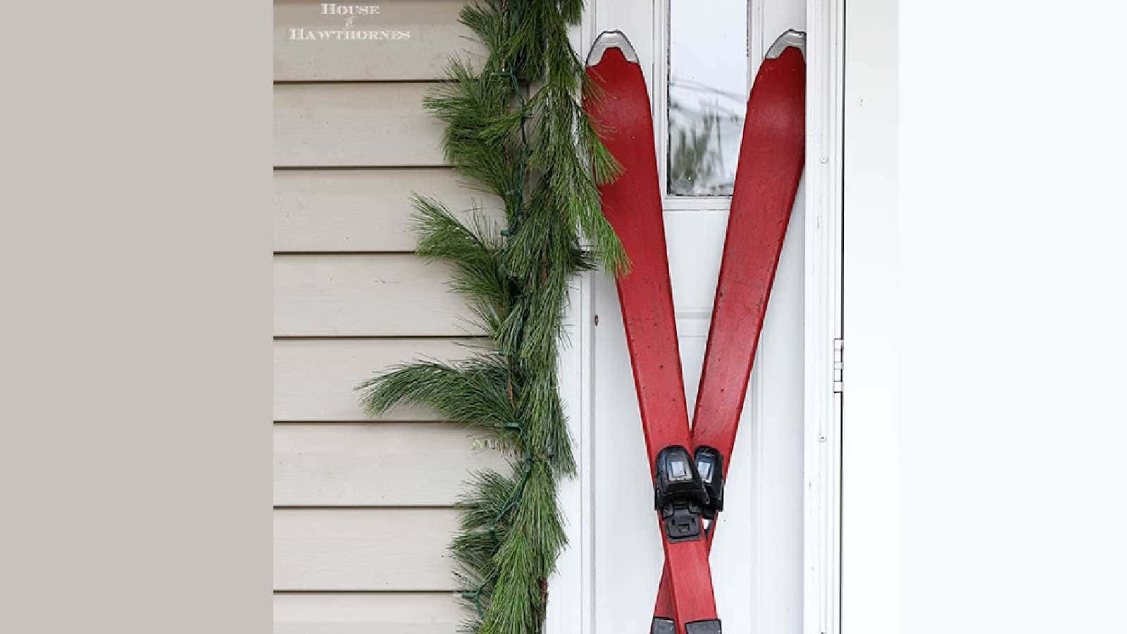 porch decor with vintage skis
