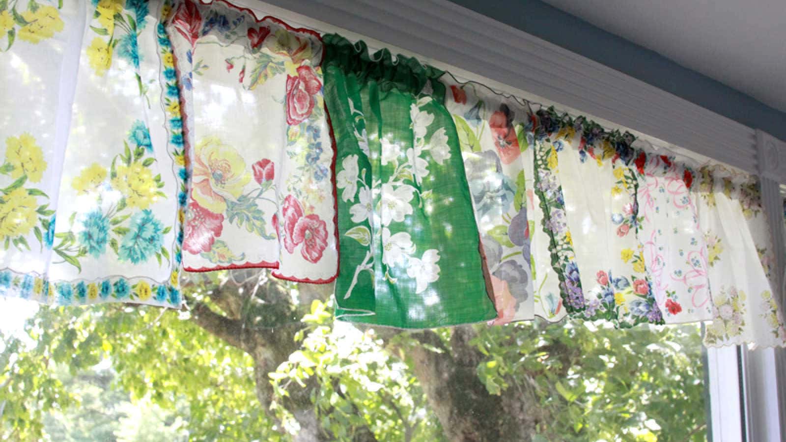 diy valence from vintage handkerchiefs