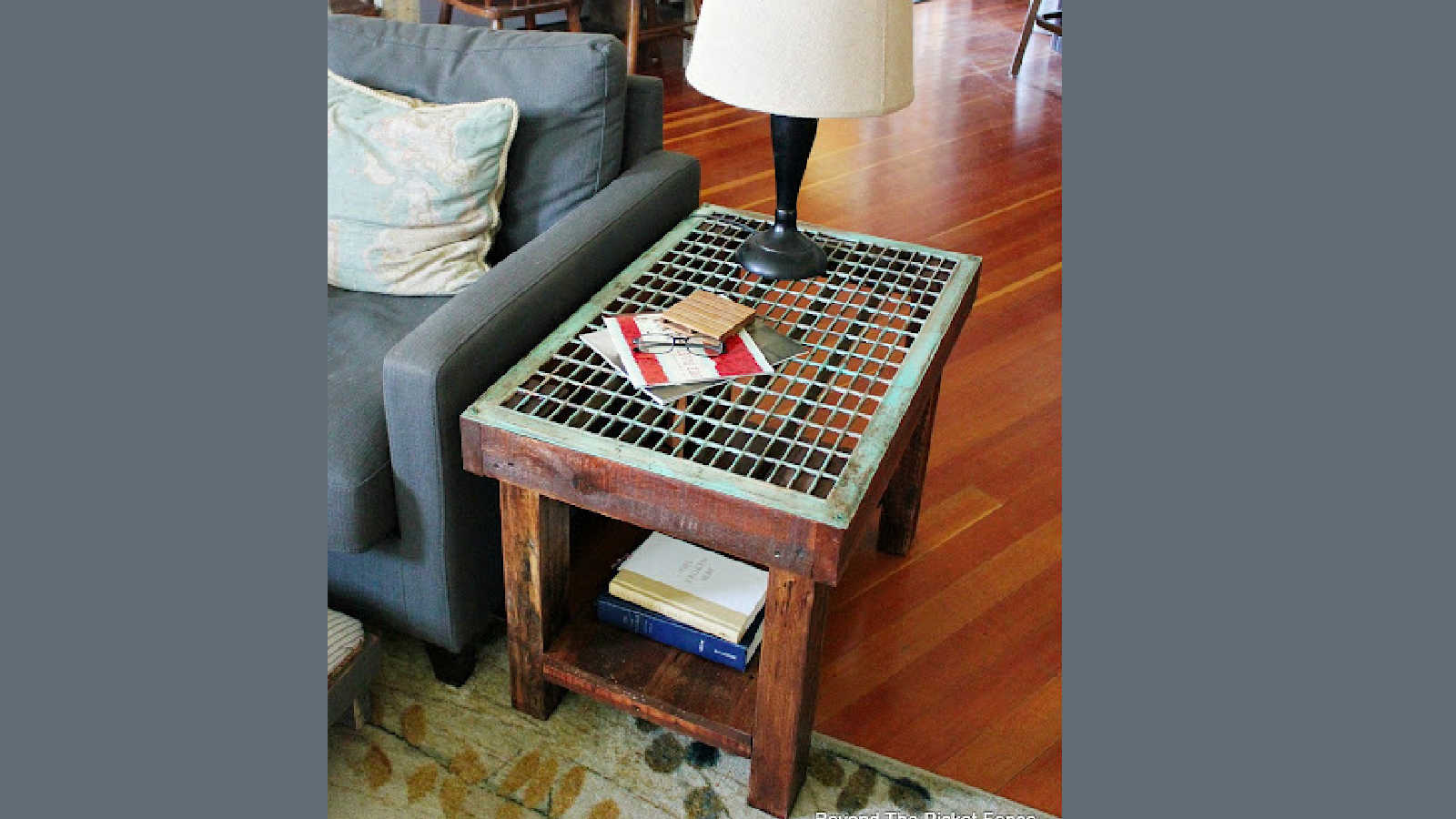 industrial table with a metal grate