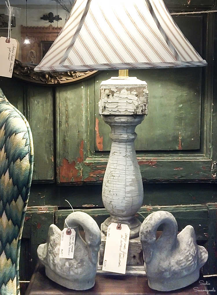 architectural salvage lamp at an antique store