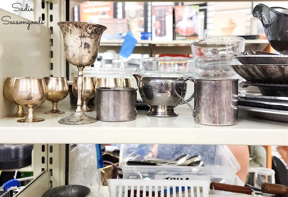 silver plate cups and creamers