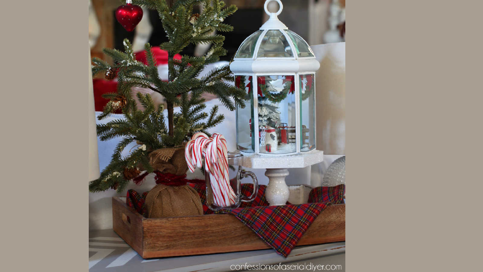 christmas scene in a lantern style light fixture