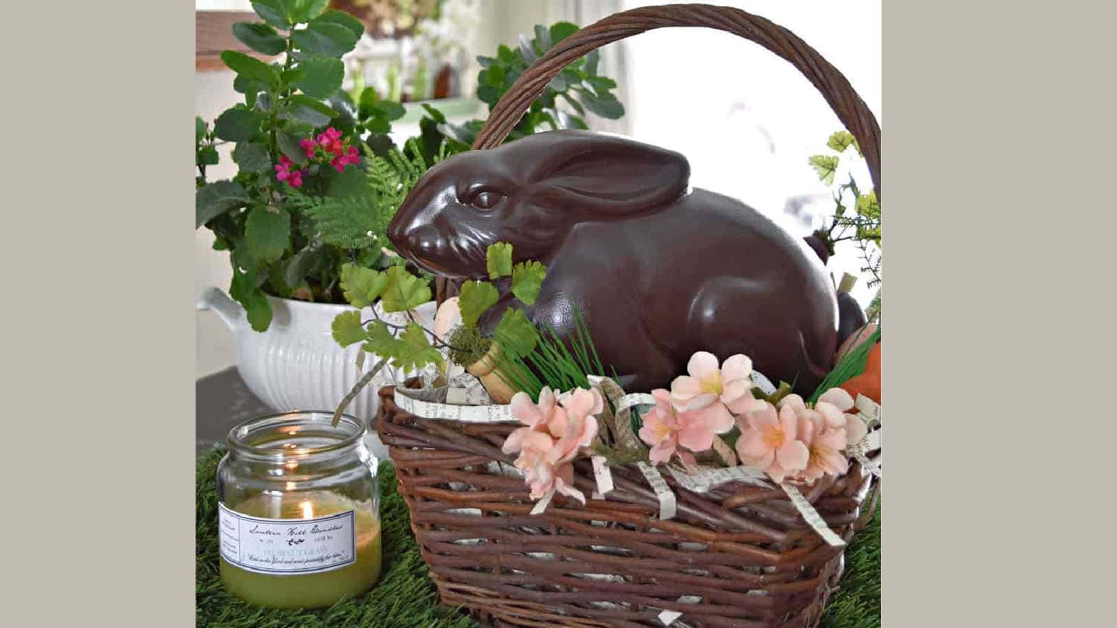 faux chocolate bunny for easter decor