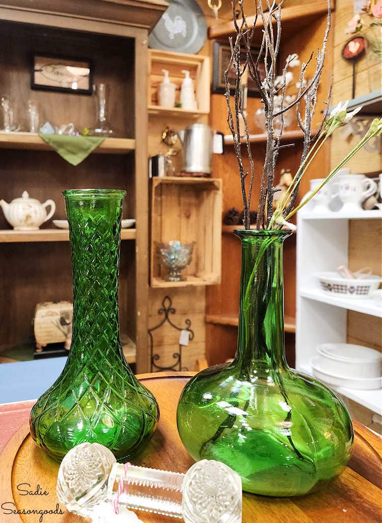 vintage green glass vase